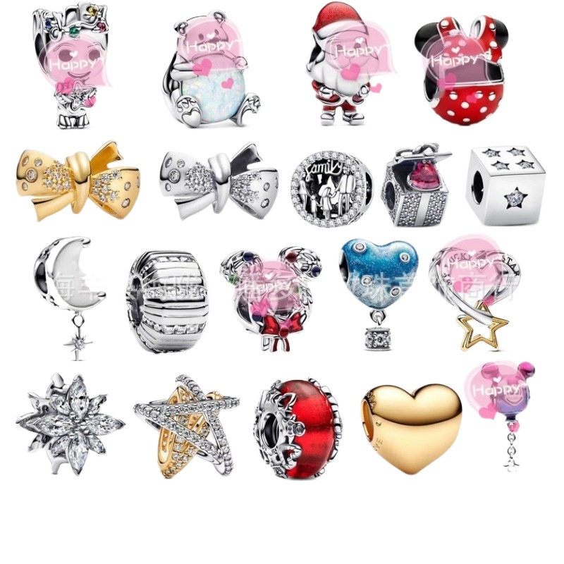 S925 sterling silver lovely cartoon mouse DIY bracelet charms jewelry findings component Santa Claus snake chain bangle bracelets charm accessories
