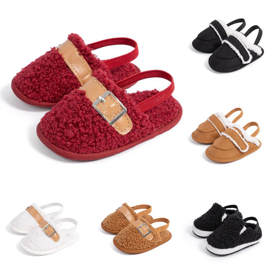 Fluffy Baby Slides Slippers Soft Plush Warm Hoop and Loop Elastic Band House Shoes Walkfashion for Toddlers Infant Winter House Home Indoor Slipper