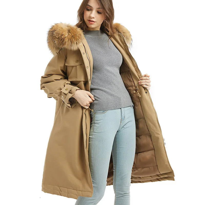 Maomaokong Winter Long Down Jacket Women With Natural Real Fur Collar Loose Clothing Outerwear Quality Women Coat Parka 250825