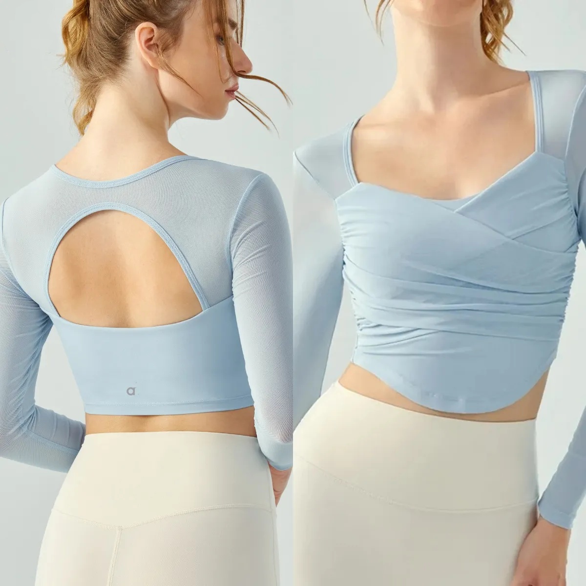 A325 Autumn and Winter Yoga Long Sleeve Shirts Women Fitness Top with Chest Pad Hollow Mesh Quick Dry Sports T-shirt-image-1069852430