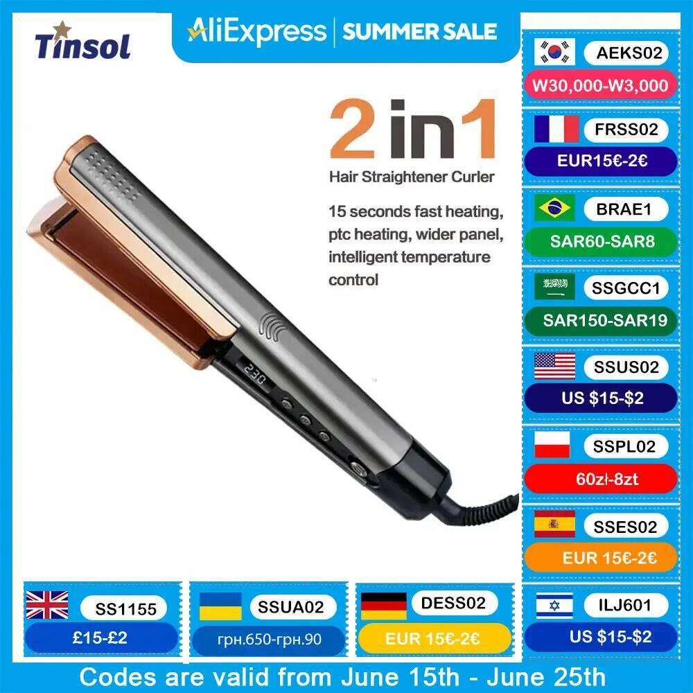 2 In 1 Curling Iron LCD Wide Panel Professional Ceramic Hair Straightener With Adjustable Temperature