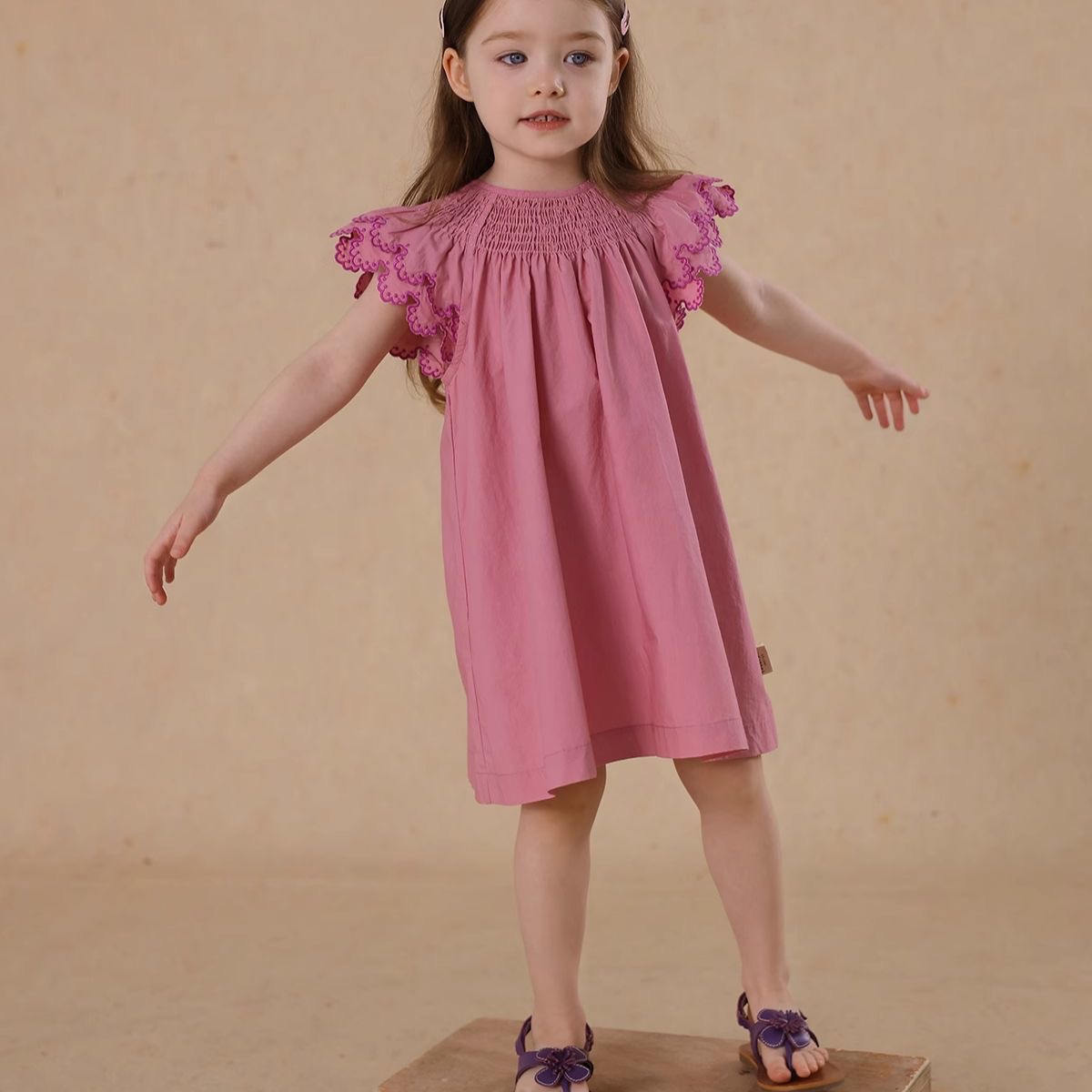 D249 Girls&#039; new summer lace flying sleeve dress baby children&#039;s fashionable skirt trendy small fragrance style pink vest dress-image-1072537133