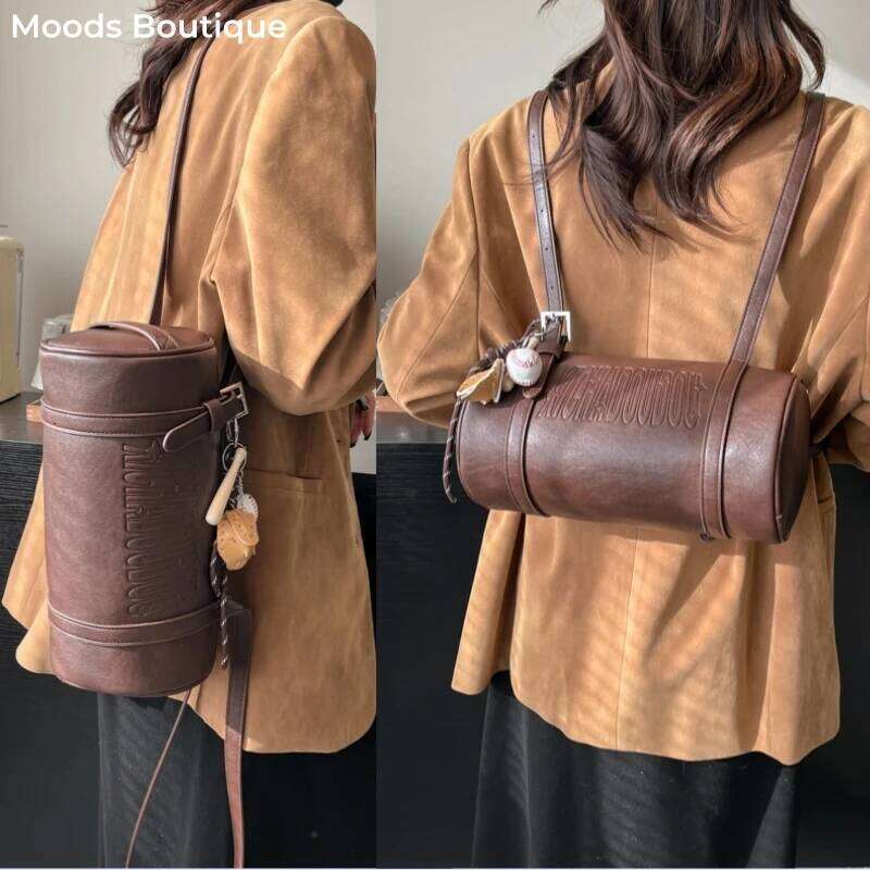 Multifunctional Cylinder Shaped Shoulder Bags For Women 2024 Winter Latest Designer Handbags Cross Body Bag With Pendant
