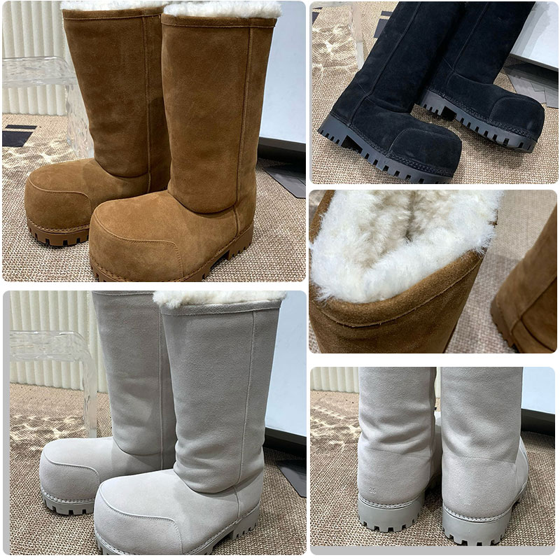 ALASK FUR BOOTIE IN BROWN designer snow boots luxury couple winter new boots splicing calf leather and synthetic materials to keep warm boots classi
