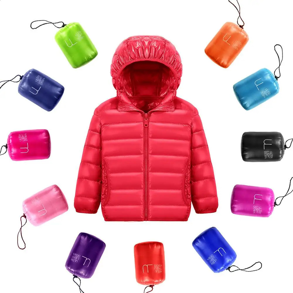 Kids Puffer DucK Down Winter Jackets for Boys Ultra Light Portable Hooded Girls Down Coat Overalls for Children Baby Down Jacket 260916