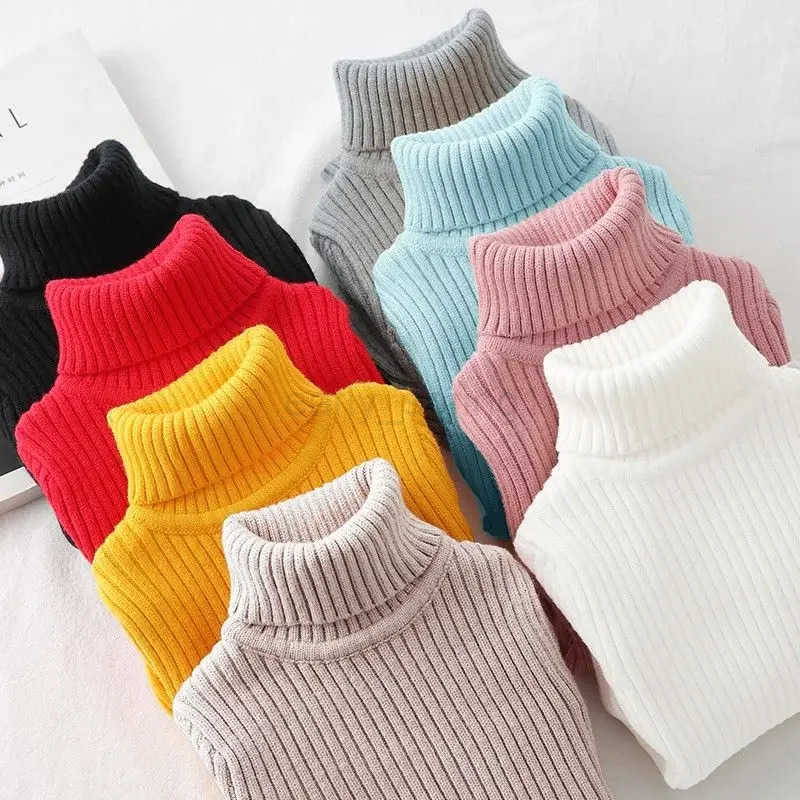 Autumn Winter Turtleneck Knitted Sweaters for Baby Girls Children Boys Pullover Kids Knitwear T250825