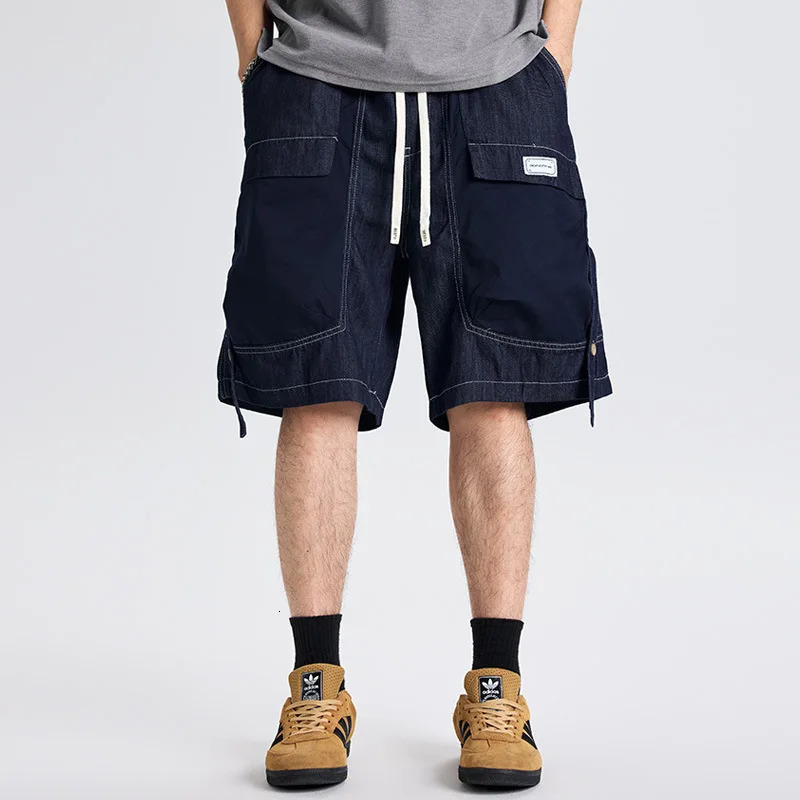 Men Summer Streetwear Fashion Loose Casual Plus Size Denim Cargo Shorts Cityboy Oversize Short Jeans Pant 250825