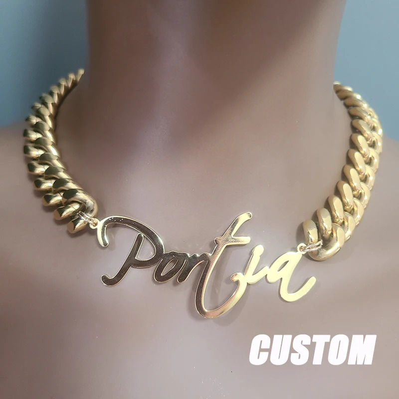 Customized Stainless Steel Words Name Necklace With 1.6CM/1.2CM Stainless Steel Cuban Chain for Men Women Hip Hop Jewelry250821