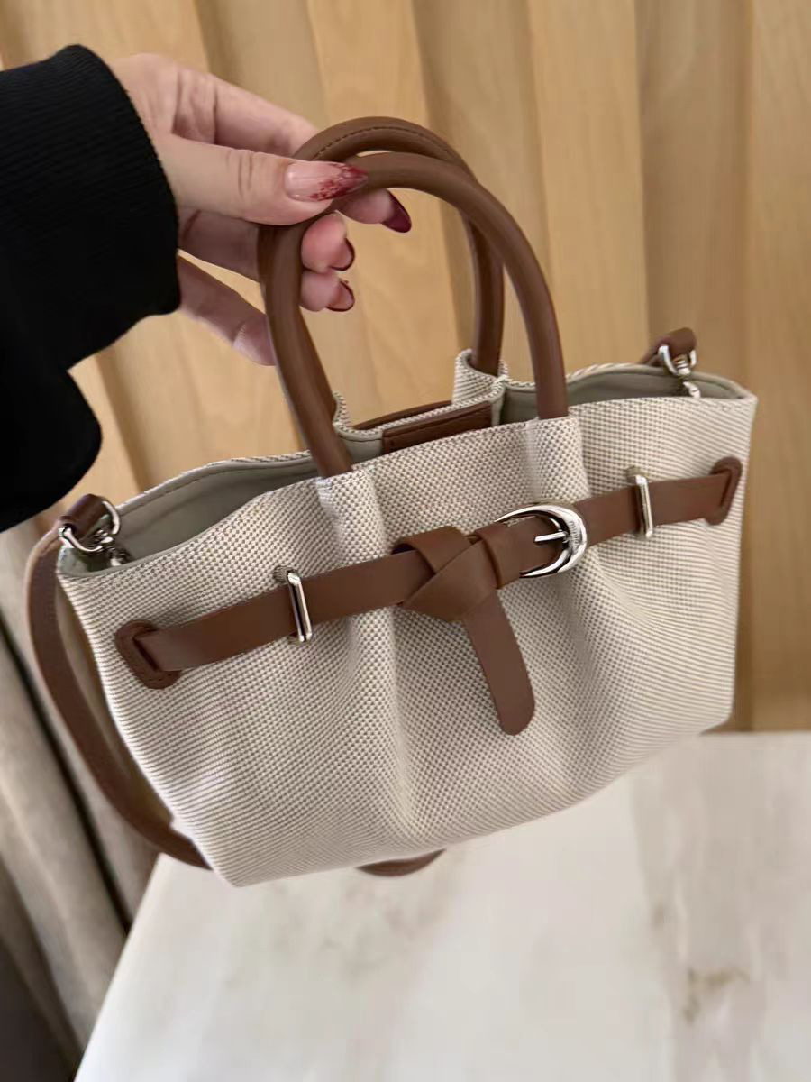 2025 New Canvas Dumpling Bag for Women, Unique Belt Buckle Tote Bag, Large Capacity Color-Block Commuter Handbag, Stylish Crossbody Shoulder Bag