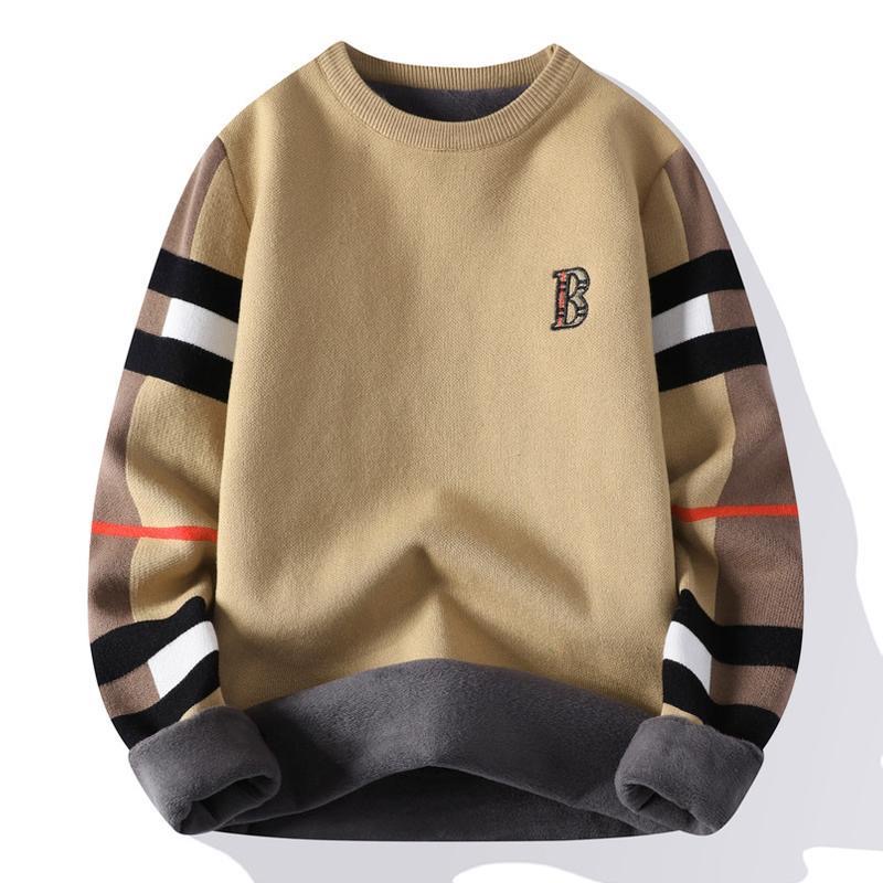 Autumn and winter men plus fluffy sweater handsome round neck thick bottoming shirt sweater winter clothes teenagers warm sweater