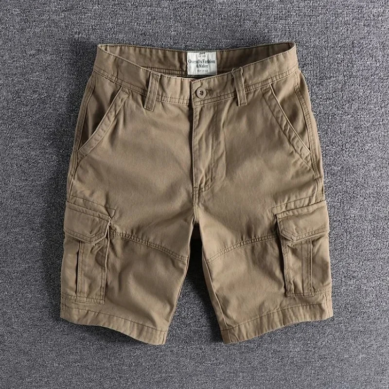 Mens Cargo Shorts Solid with Pockets Khaki Short Pants for Men Clothing Y2k Fashion Streetwear Cotton Clothes in Wide 250825