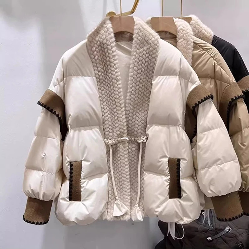 CottonPadded Jacket Womens Fashion Stitching Buckle Winter Solid Color Overcoat Parkas Fashion Bread Cotton Jacket Coats 250825