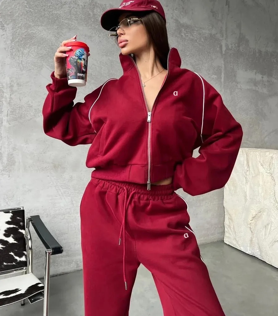 A1140 Women3D SilverCasual Sports Jacket Long Sleeve Semi-high Neck Cardigan Sweater Elastic Waist Lace Striped Sports Pants Outdoor Leisure Spor-image-1071103906