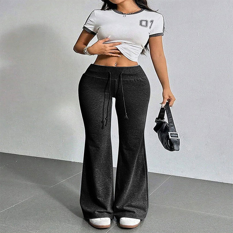 Black Sexy Womens Trousers Autumn Streetwear Fashion Casual Slim Versatile Laceup Pants Elegant Lady Clothing 250823