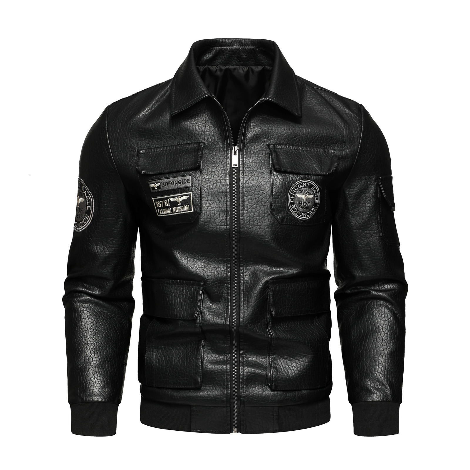 Mens embroidered lapel jacket Motorcycle PU leather jacket 250825