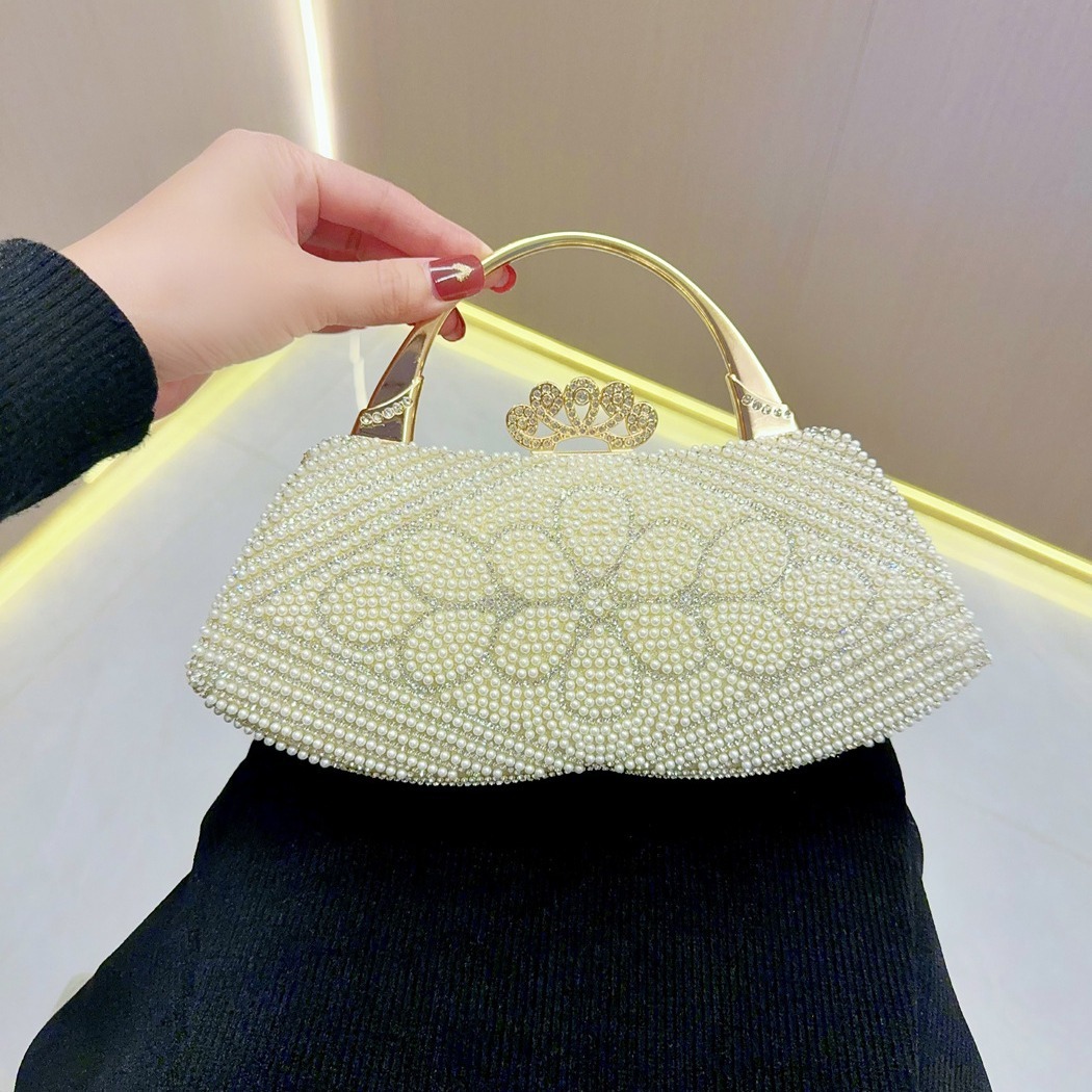 2025 new cross-border European and American retro pearl inlaid diamond handbag designer bag women's party bag crossbody bag