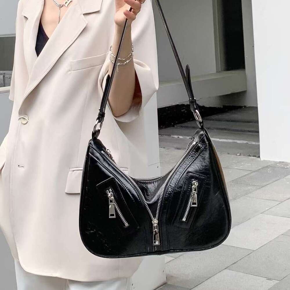 Designer Bag Tote Bag Shoulder Bag 2025 New Fashion Trend Motorcycle Zipper Decoration Genuine Leather Underarm Large Capacity Single Shoulder Cross