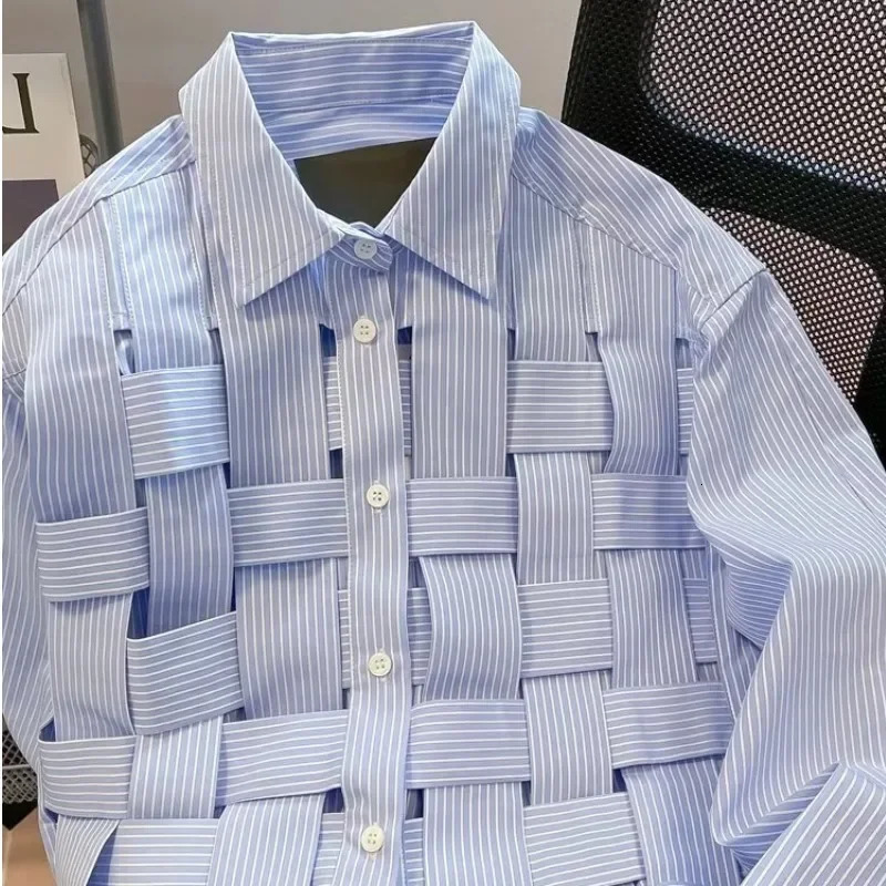 Trendy Long Sleeve Mens Shirt LaidBack Spring Stripe Woven Wear Casual For Men 250825