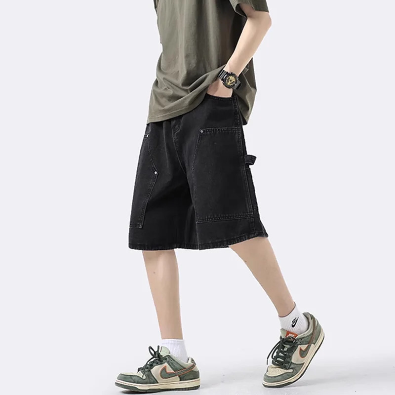 Men Shorts Jeans Blue Cargo Jorts Baggy Denim Summer Y2k Oversize Streetwear Hip Hop Korean Fashion Kpop Clothes Vintage Unisex 250825