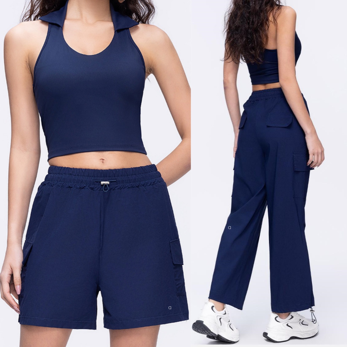 A1121 European And American Yoga Wear Sports Sets Women's Sports Shorts Outdoor Casual Workwear Fitness Tops Sleeveless Long Pants Sets-image-1070937089
