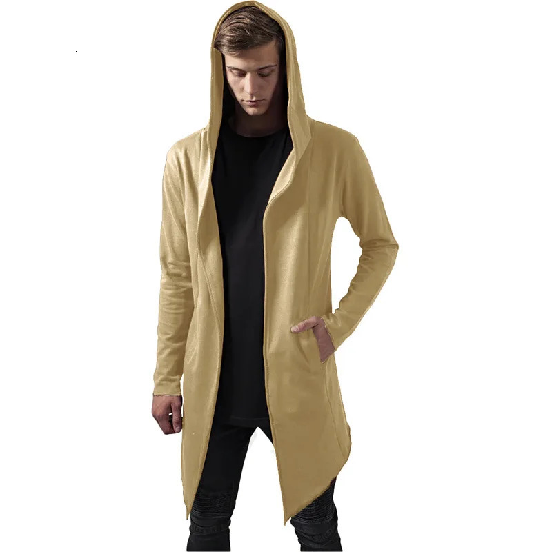 Mens Hooded Cardigan Trench Coat Streetwear Solid Color Windbreaker with Hood AutumnWinter Jackets Men 250825