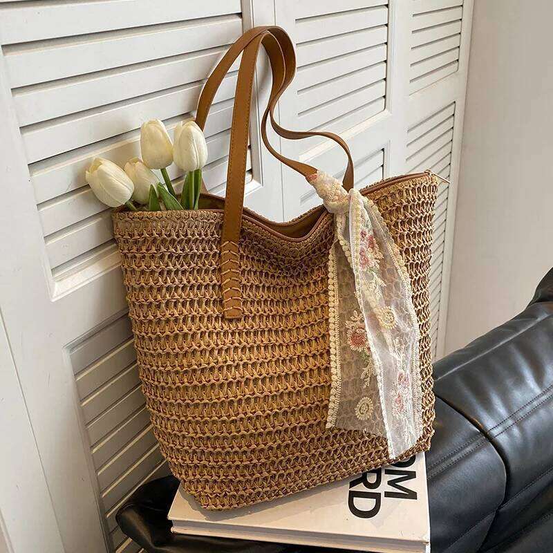 Designer Bag Gusure Summer Straw Shoulder Bag For Women Handmade Woven Beach Large Capacity Handbag Female Ratan Knitted Casual Shopper Purse