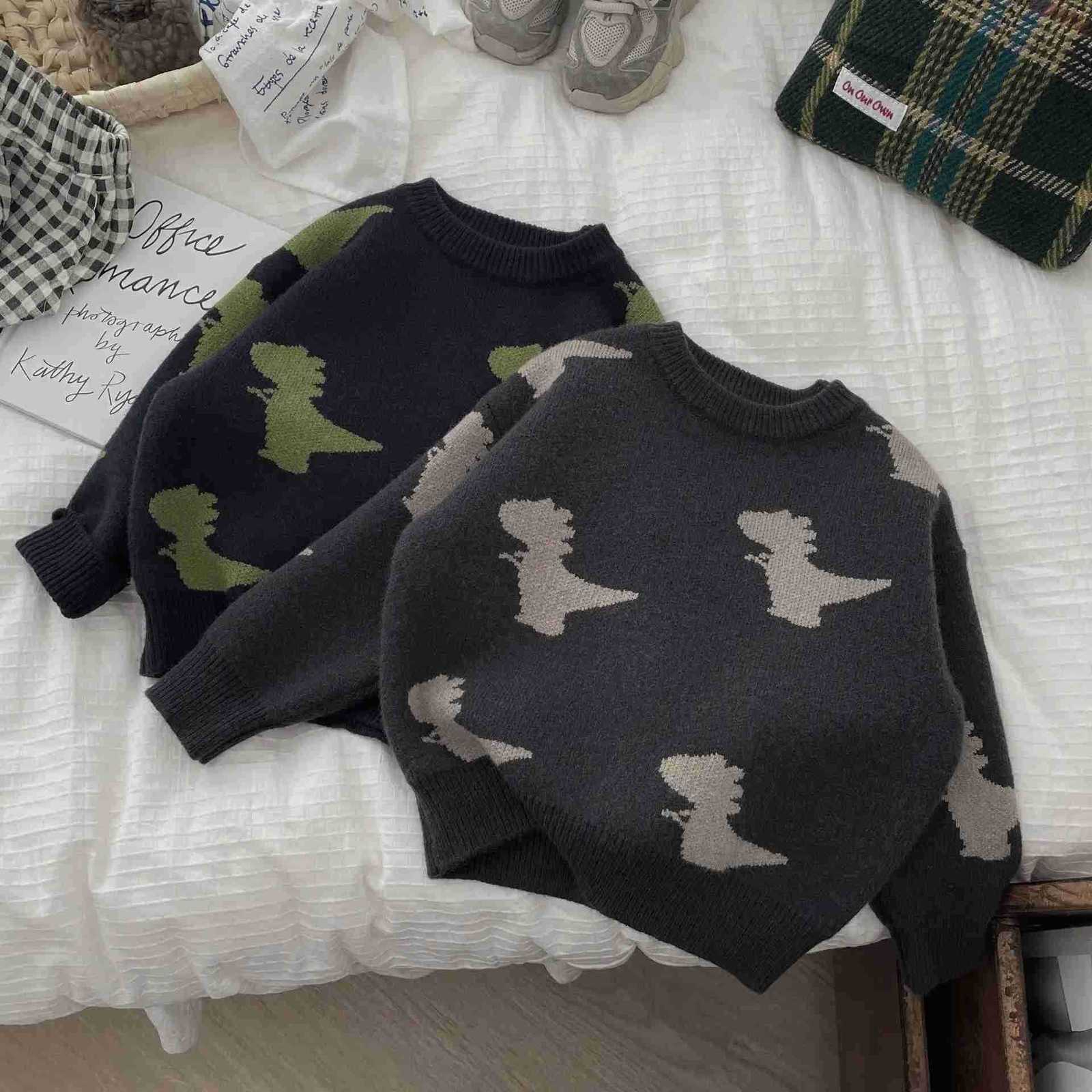 Autumn Winter Children Boys Sweater Dinosaur Jacquard Thick Infant Baby Boys Pullovers Korean Loose Warm Little Boys Knitwear M250825