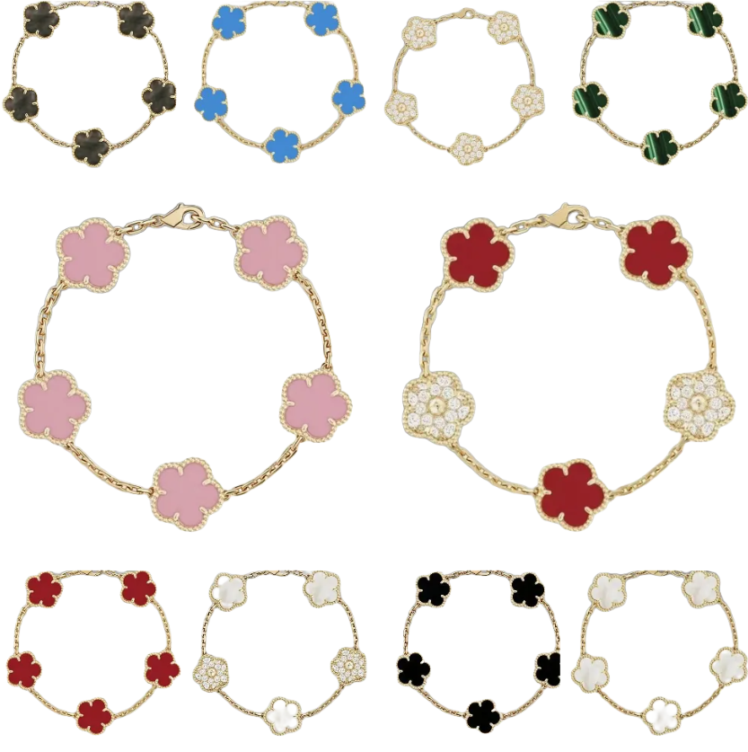 Designer Clover Bracelet for Men Women Classic Jewelry Four Leaf Bracelets 18K Gold Silver Plate Agate Diamond Fashion Charm Chain Wedding Gift Part