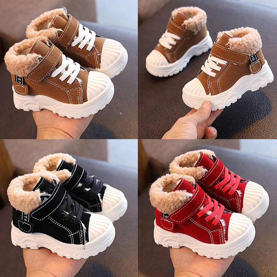 Children Warm Boots Winter New Boys Plus Thicken Velvet Cotton Shoes Walkfashion Girls Waterproof Short Boots Baby Infant Cotton Boots Size US6C-US2
