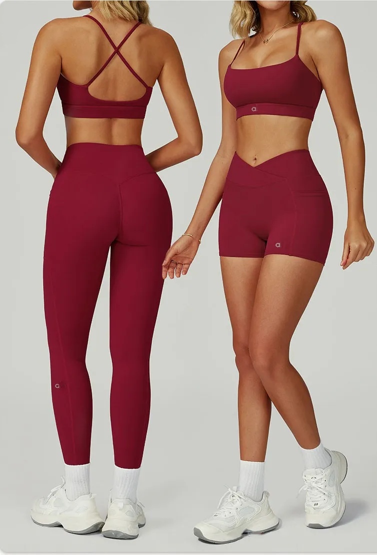A1195 Advanced Sense Sports Bra Cross Back Yoga Bra Running Fitness High Waist Yoga Shorts or Outdoor Running Cycling Sweatpant-image-1071257491