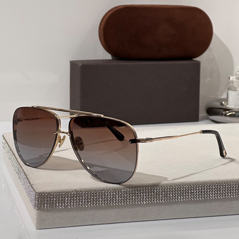 Pilot Sunglasses Men FT 1071 LEON Sunglasses Golden Ally Frame Light Brown Lenses Oversize Designer Sunglasses Luxury Brand Leisure Vacation Glasses
