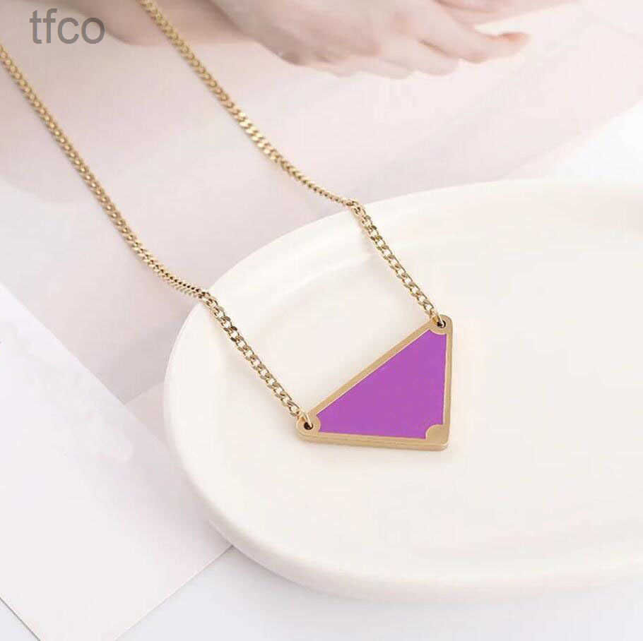 Designer Gold necklaces Black White pink Triangle Letter Pendant Necklace Luxury Brand Jewelry Titanium Steel pendants Chain Men Women Unisex Gift