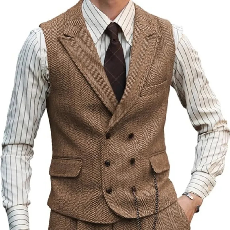 Men Vest Brown Suede Leather Gentleman Business Waistcoat Vintage Regular Slim Banquet Suit 250818