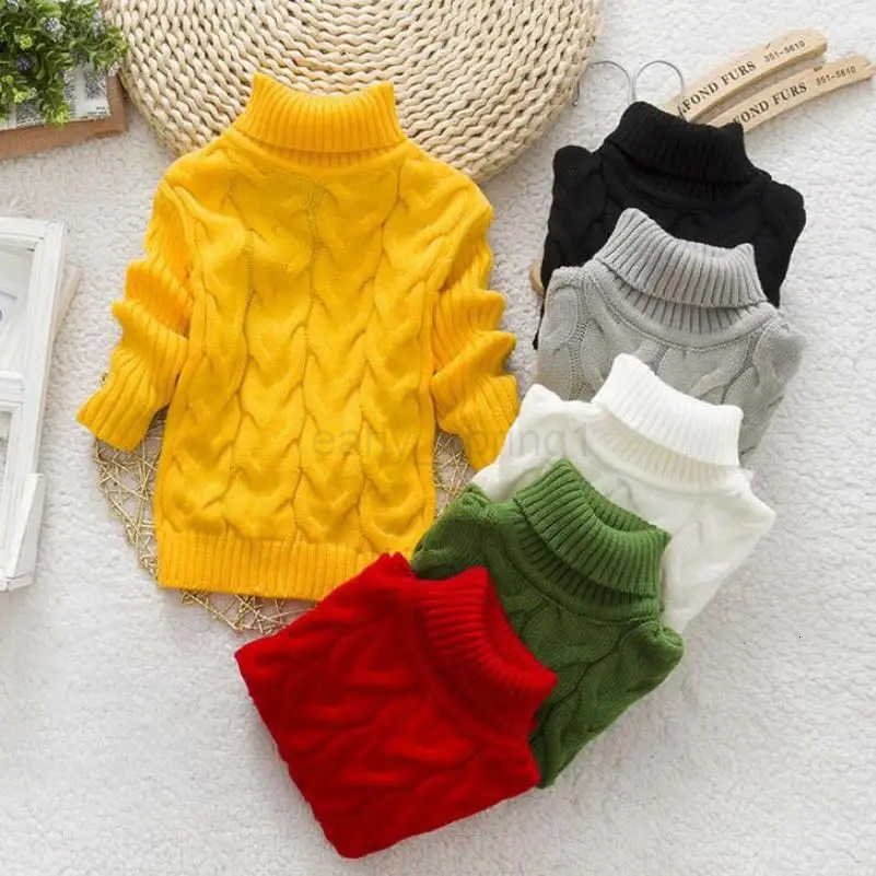 Childrens Autumn and Winter Sweater Boys Solid Color Knitted Sweater Girls Thickened Base Baby Pullover High Neck Sweater T250825