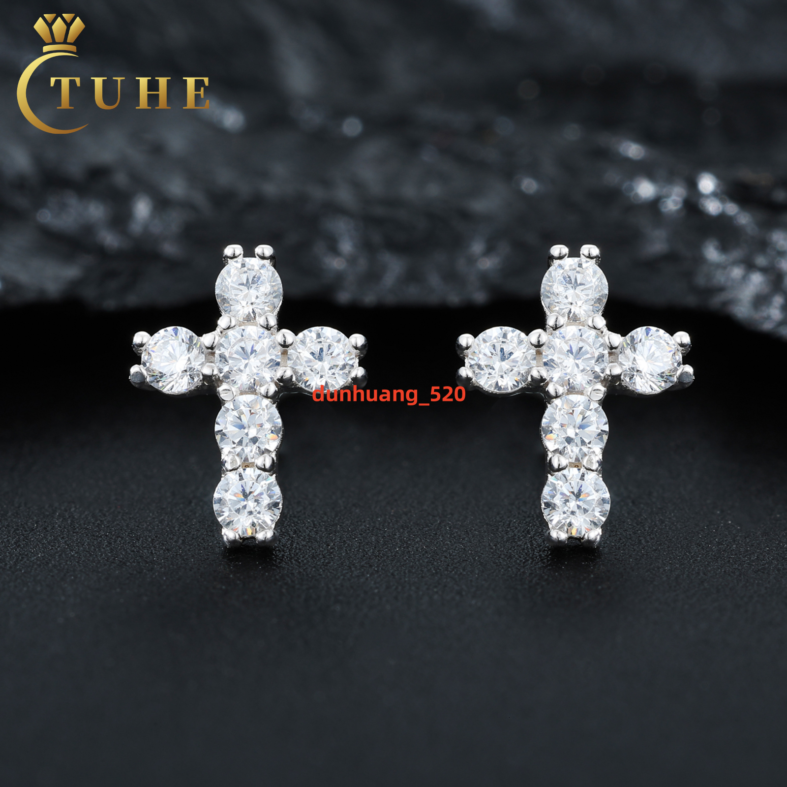 High Quality Unisex Hip Hop Jewelry Gift 925 Sterling Silver VVS Moissanite Diamond Iced Out Cross Stud Earrings