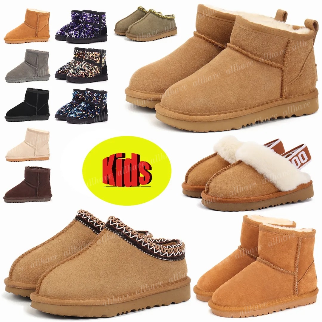 Kids Toddler Tasman II Slippers Boots Tazz Baby Shoes Chestnut Fur Slides Sheepskin Shearling Classic Ultra Mini Boot Winter Mules Slip-on Wool size