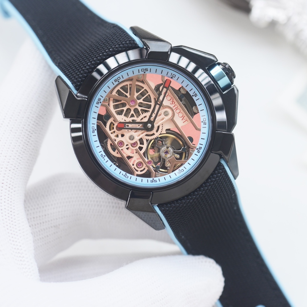 jacobnco watch epic men skeleton watches 10A high quality auto mechanical movement menwatch fly wheel reloj rubber strap uhr montre luxe watchbox 4H