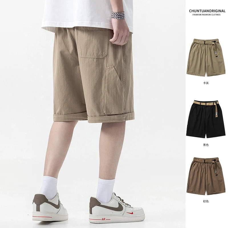 DUKEEN Work Style Shorts Mens Summer Loose Casual Pants Elastic Waist Middle Pants Khaki Five Pants Men 250825