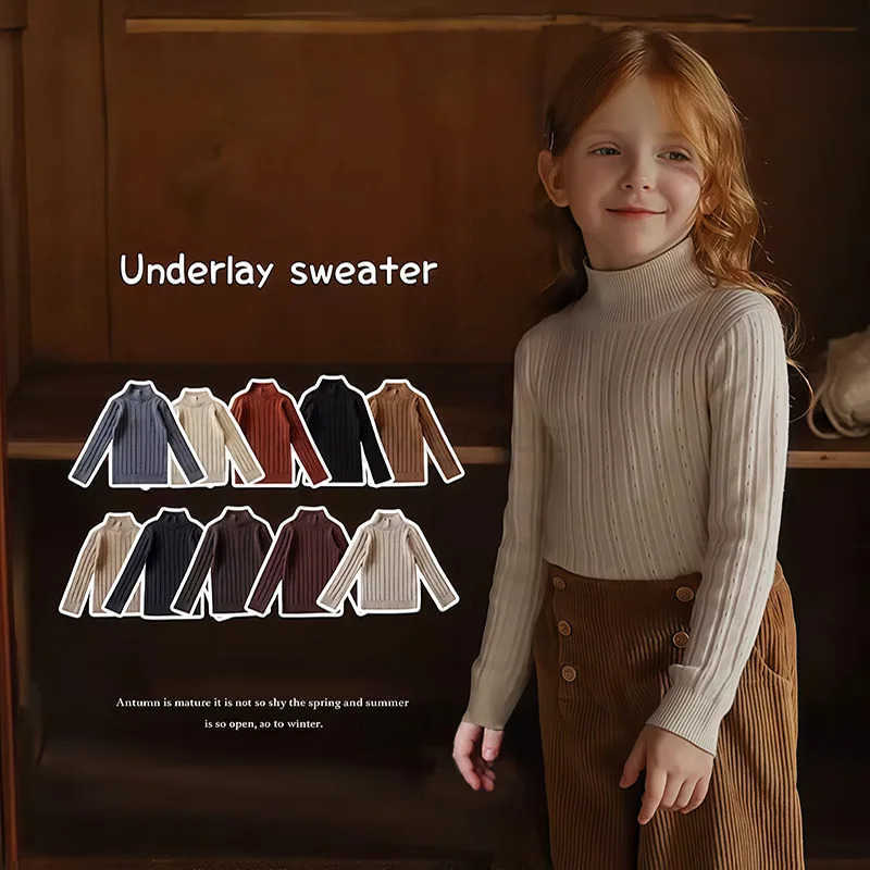Autumn Kids Girl Sweater Cotton Versatile Turtleneck Infant Babys Girls Knitwear Trendy Solid Long Sleeve Toddler Girl Pullovers M250825