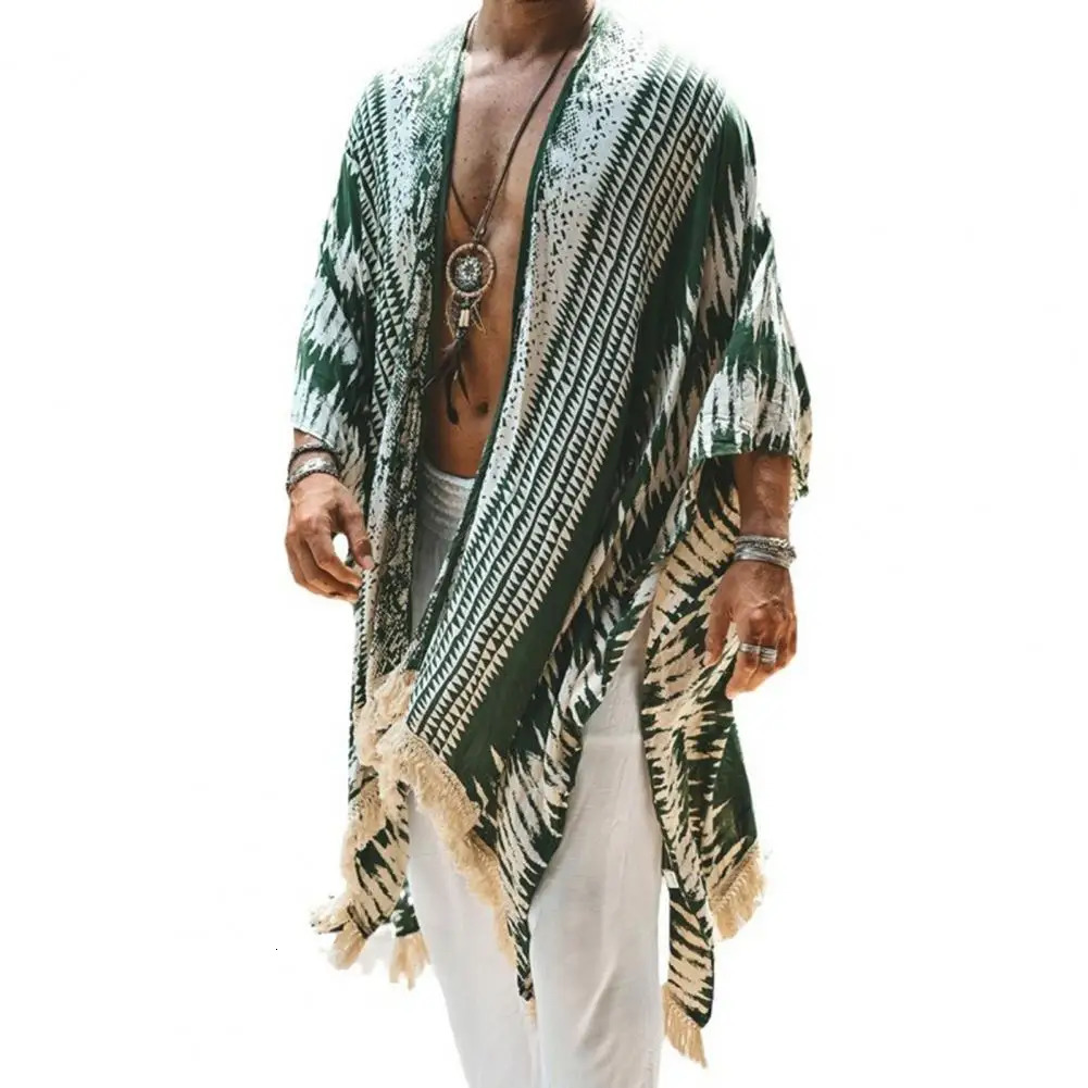 Men Tulum Linen Holiday Cardigan Mens Long White Spring Summer Thin Sun Protection Shirt Fringe 250825