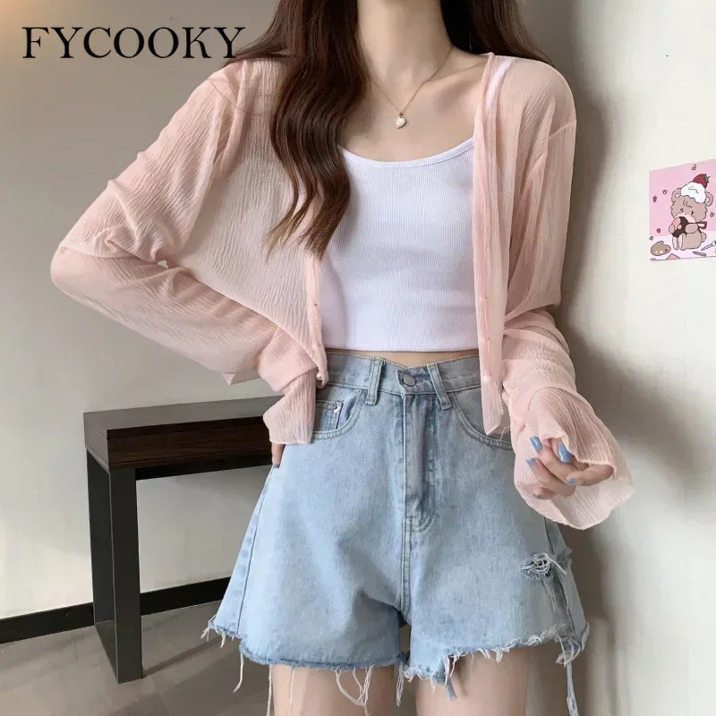 2025 Fairy Style Solid Cardigan Women Summer Long Sleeve Sunscreen Sweet Beading Vneck Basics Loose Chiffon Cardigan250825