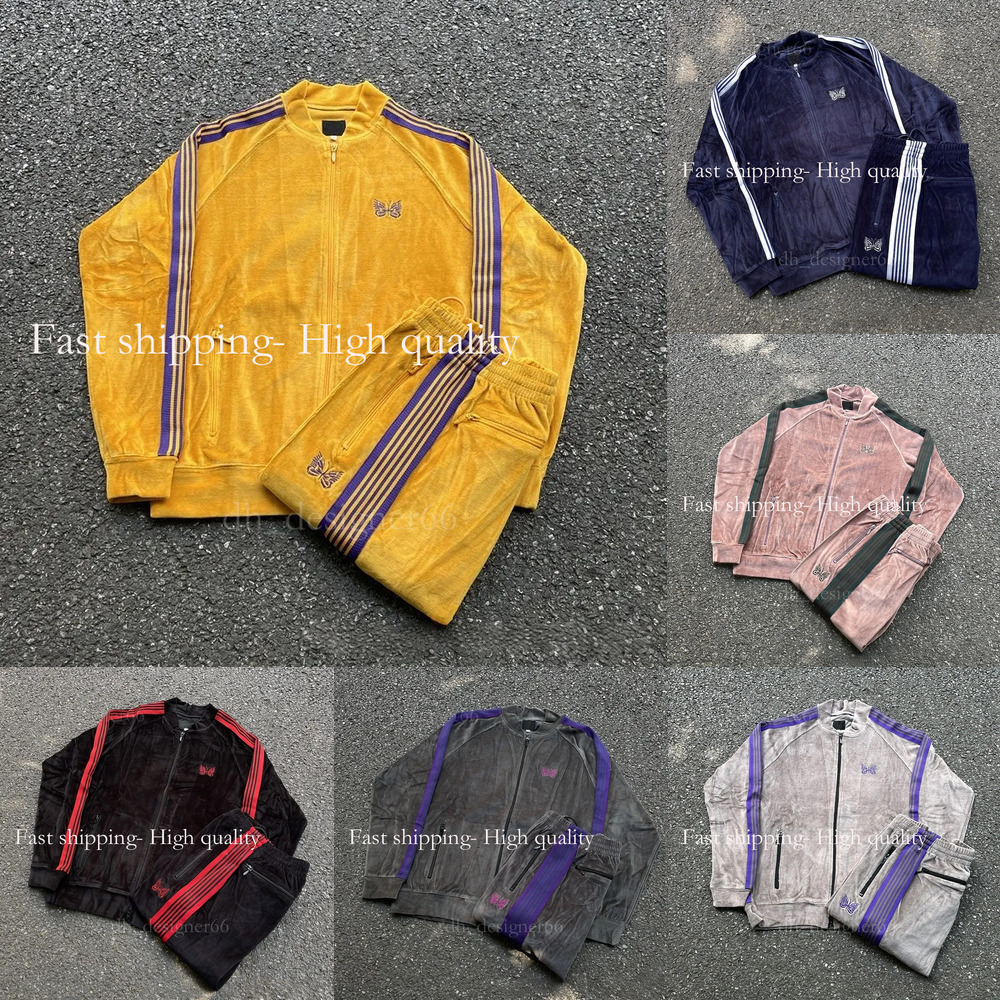 Mirror quality Designer Men's Tracksuits Couple Needles Butterfly Embroidered Velvet Cardigan Retro Ribbon Zipper Jacket Pants Casual Sports Co