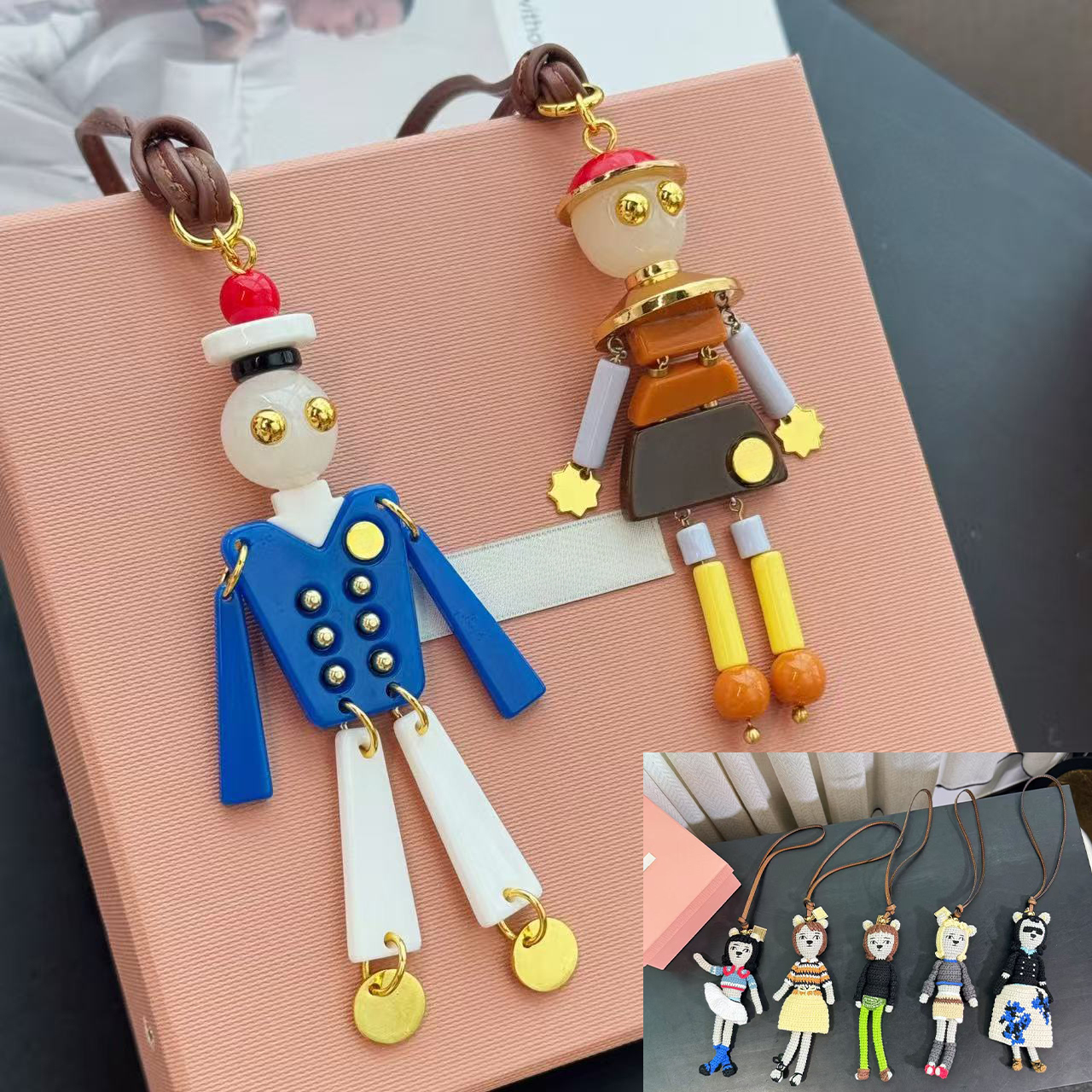 Crochet Technical Yarn Trick Bag Charms Robot Designer Womens Luxury Keychain Doll Lanyards Pendant Leather Lanyards Human Shaped Bag Accessories