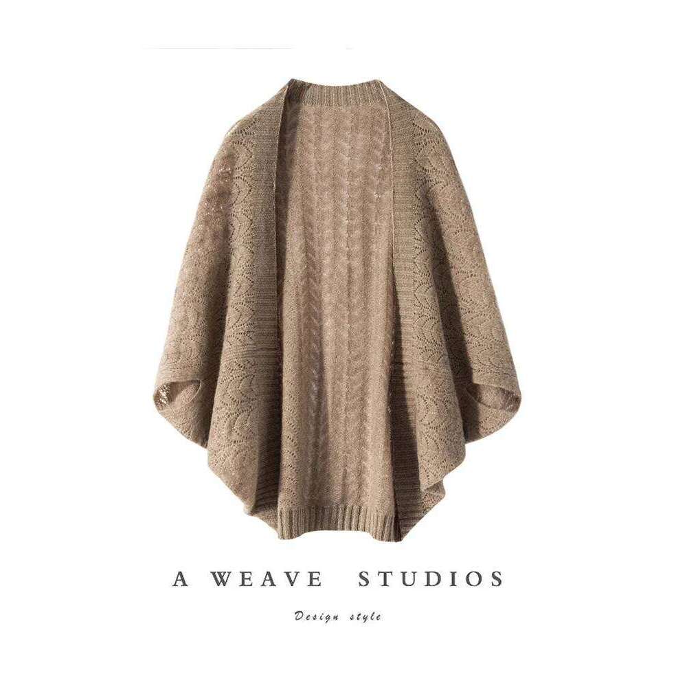 Women's Wool ADDONEE Women 100% Shawl Hollow Thin Cape Autumn Winter New Style Soft Comfy Cashmere Knitwear Wraps Tops