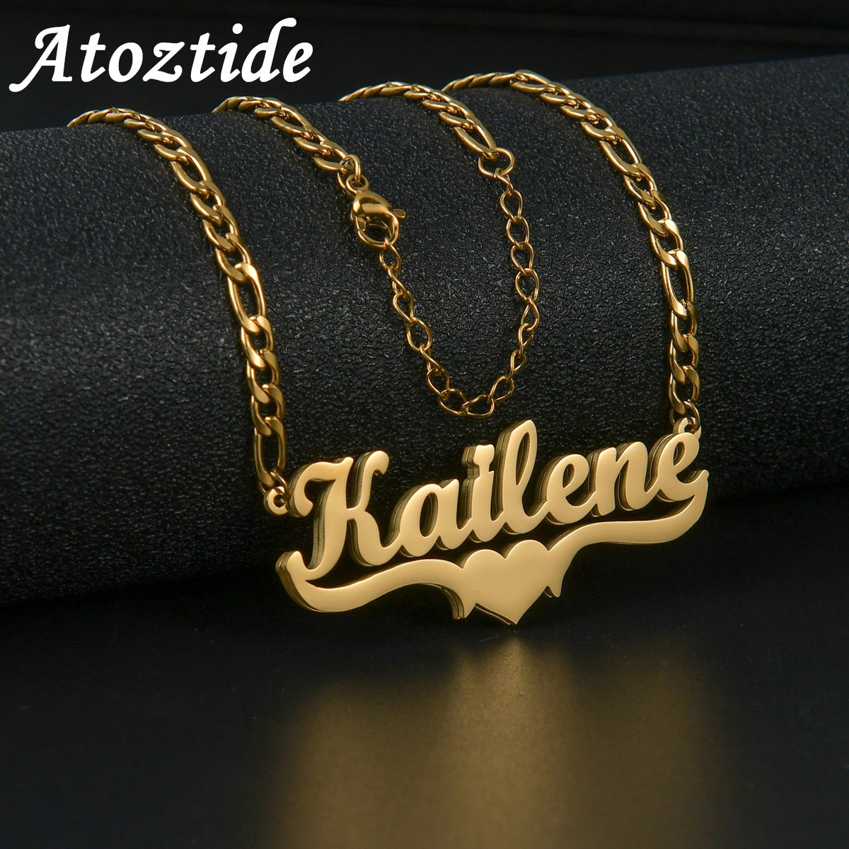 Atoz Customized Name Hip Hop Letter Necklace Double Thick Plated Figaro Chain Piercing Carving Pendants for Women Gift250821