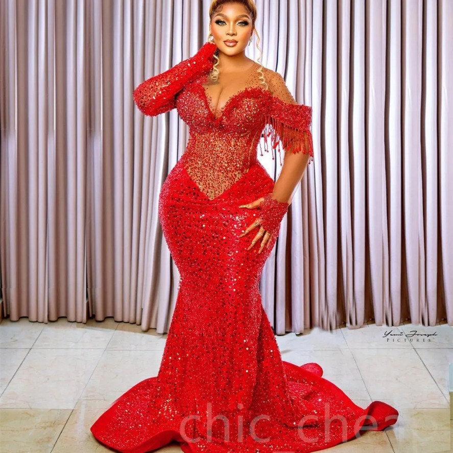 2025 Aso Ebi Special Link Mermaid Prom Dresses Beaded Crystals Evening Formal Party Second Reception Birthday Engagement Gowns Dresses Robe De Soire