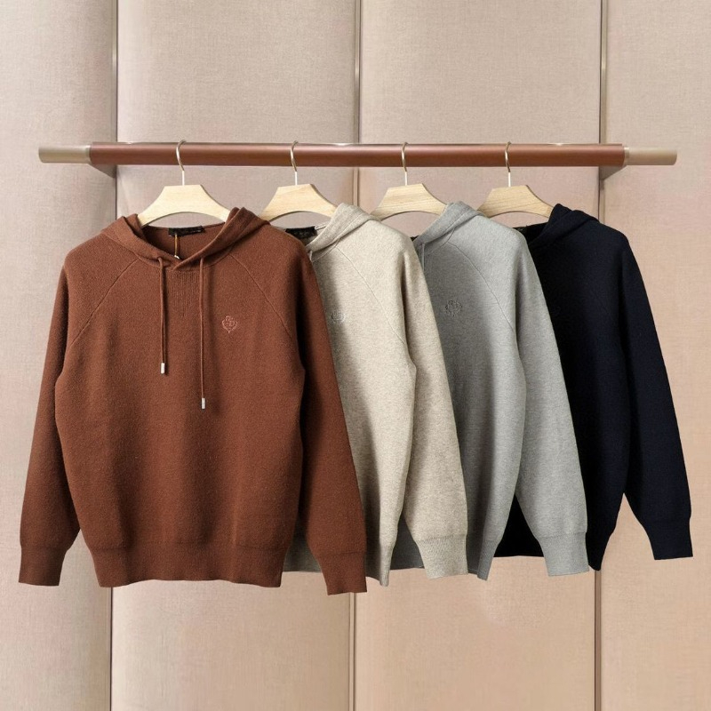 Winter Embroidered 100% Wool Sweaters Mens Casual Hooded Knitted Sweater L1289