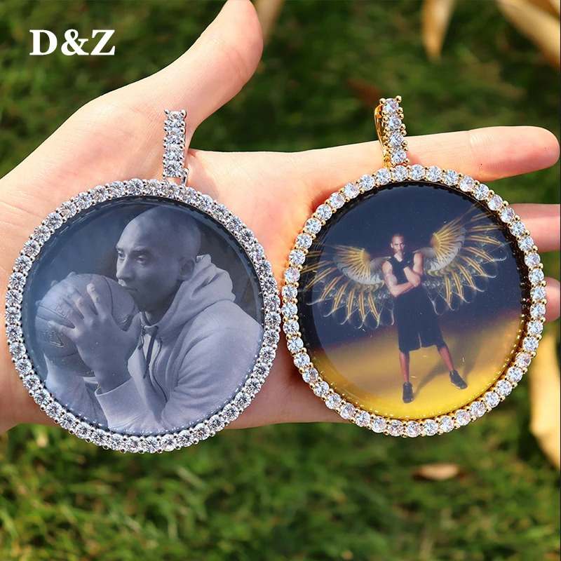D Z Custom Po Pendant Big Size Solid Back 4mm Width Stones Side Hip Hop Jewelry Personalized Cubic Zircon Chains Gift250821