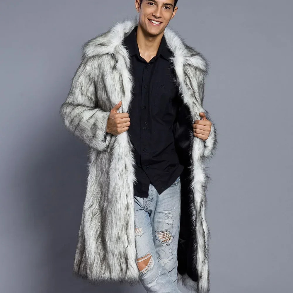 Men Fur Long Jacket Coat Winter Thick Fluffy Long Sleeve Warm Shaggy Faux Fur Long Jacket Bontjas Jackets Mens 250825