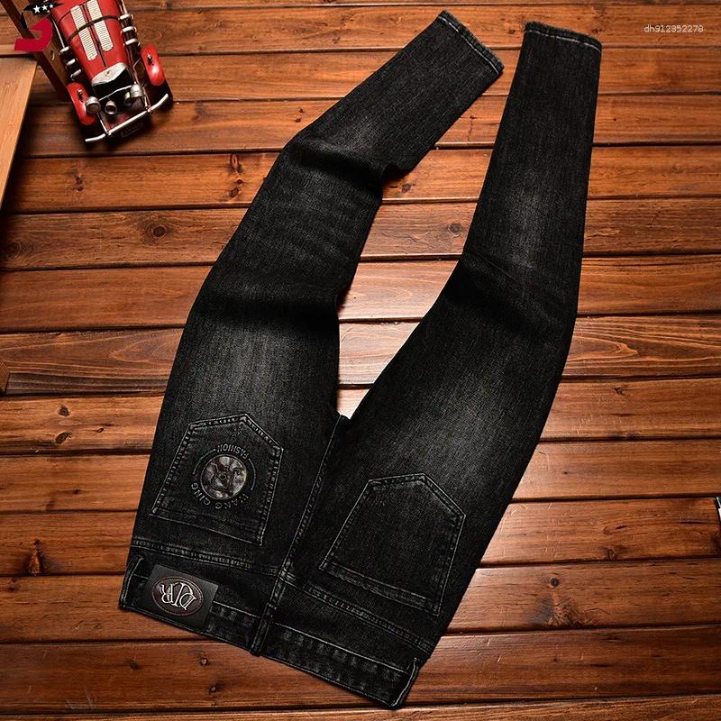 Men's Jeans High-end Luxury Trendy Embossed Print Slim Fit Stretch Casual Autumn Winter 2025 Long Pants